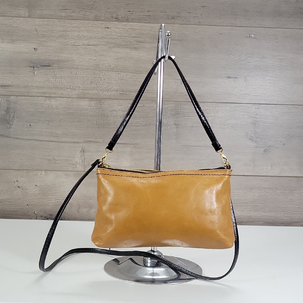 Hobo Classic Two-Tone Leather Convertible Crossbody Bag in Tan and Black